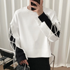 INCERUN Men Black White Color Lace Up Design Pullover Hoodies Casual Loose Fit Crew Neck White Hoodies Plus Size Men