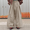 INCERUN Men Casual Baggy Pants Simple Solid Color Button Front Wide Leg Trousers for Men Large Size S-5XL