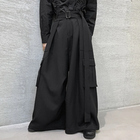 INCERUN Men Casual Black Pants Loose Joggers Solid Color Loose Wide Leg Overalls Trousers with Side Pocket Streetwear Ca