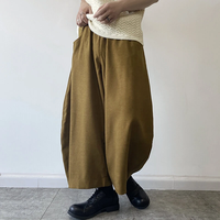 INCERUN Men Casual Loose Fit Pants with Pockets Solid Color Comfortable Wide Leg Seven-point Trousers for Spring Fall S-