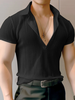 INCERUN Men Fashion Stripe Short Sleeve T-shirt Summer See-through V-neck Tee Solid Color Mens Top