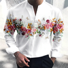 INCERUN Men Floral Print V-Neck Long Sleeve Shirt Comfy Loose Fit Casual White Shirt Beach Mens Top Plus Size,  Spring Fa