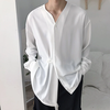 INCERUN Men Irregular Button Drape Solid Color Long Sleeve Shirt