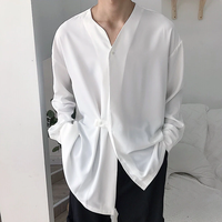 INCERUN Men Irregular Button Drape Solid Color Long Sleeve Shirt