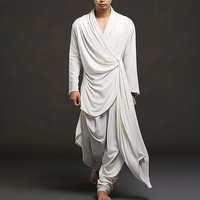 INCERUN Men Irregular Design Two-piece Set Comfortable Solid Color Fabric Long Sleeve Top and Pant with Side Pockets Cas