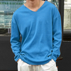 INCERUN Men Knitted V-neck Long Sleeve T-shirts,  Plus Size Solid Color Comfy Casual T-shirts For Men Spring Fall