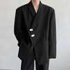 INCERUN Men Long Sleeved Blazer with Slanted Lapels and Metal Buttons and Shoulder Pads Fashion Loose Fit Blazers for Bi