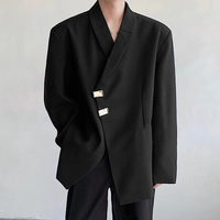 INCERUN Men Long Sleeved Blazer with Slanted Lapels and Metal Buttons and Shoulder Pads Fashion Loose Fit Blazers for Bi
