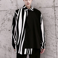 INCERUN Men Patchwork Zebra Stripe Shirt Fashion Slant Placket Casual Lapel Long Sleeve Shirt Loose Large Size Shirt S-5