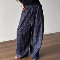 INCERUN Men Plaid Pants Comfortable Elastic Waist Pockets Trousers Casial Loose Fit Wide Leg Home Pant for Big Men Daily