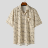 INCERUN Men Printing Shirt Summer Lapel Apricot Shirts Button Short Sleeve Top with Pockets Korean Casual Men Clothing S