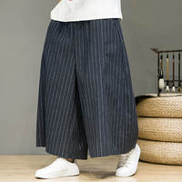 INCERUN Men Retro Stiped Wide Leg Pants Cotton Linen Straight Wide-leg Trousers for Spring Fall,  Plus Size S-5XL