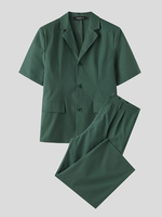 INCERUN Men Sets Short Sleeve Men Suit & Pant Mens Fashion Simple Solid Color Suits Two Pieces OutfitsMen