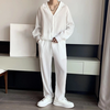 INCERUN Men Sets Solid Color Fashion Lapel Long Sleeve Shirt & Pants 2PCS Pleated Loose Streetwear Men Casual Suits S-5X