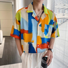 INCERUN Men Shirt Stylish Color Block Print Short Sleeve Shirt Summer Fashion Daily Cool Lapel Top Shirts Male Clothing