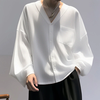 INCERUN Men Shirts Casual Blue Shirts Daily Long Sleeve White Shirts Solid Color V-neck Orange Shirts Summer Comfy Top w
