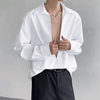 INCERUN Men Shirts Fashion Big V-neck Lapel White Shirt Summer Daily Long Sleeve Blue Shirts Men