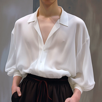 INCERUN Men Shirts Fashion-forward Males See through Long Sleeve Shirts Trendy Japanese and Korean Daily Lapel Top Male