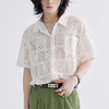 INCERUN Men Shirts Patchwork Lace Floral Lapel White Shirt Summer Daily Cool Short Sleeve Men