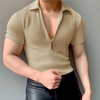 INCERUN Men Shirts Stylish Textured V-Neck Knit Top Japanese and Korean Style Summer Solid Color Casual Top Male Clothin