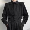 INCERUN Men Shoulder Fly Design Solid Color Casual Shirt Fashion Long Sleeve Lapel Shirt Top Comfortable Loose Fit Top f