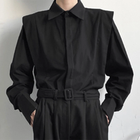 INCERUN Men Shoulder Fly Design Solid Color Casual Shirt Fashion Long Sleeve Lapel Shirt Top Comfortable Loose Fit Top f