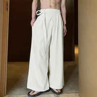 INCERUN Men Side Lace Up Solid Color Pants Button Zipper Wide Legged Trousers Loose Fit Casual Daily Men Pants Plus Size