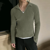 INCERUN Men Slim Fit Sweater Plain Color V-neck Collared Knitted Long Sleeve Sweater,  Casual Pullover Sweater for Fall &