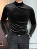 INCERUN Men Solid High Neck Velvet Long Sleeve T-Shirt Plus Size