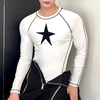 INCERUN Men Start Print White Tight T-shirt Fashion Stitching Crew Neck Long Sleeve White Top Tee for Men Plus Size,  Spr