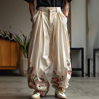 INCERUN Men Stylish Design Ankle Part Floral Print Wide Leg Pants with Pockers,  Comfy Loose Botton Zipper Trousers 5XL f