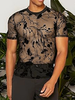 INCERUN Men T-shirts Fashion See-through Embroidered Flowers Mesh T-shirt Summer Mens Top Short Sleeve Streetwear Men Cl