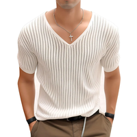 INCERUN Men T Shirts Fashion Slightly Transparent V Neck T-shirts Summer Daily Short Sleeve Top Tee Male Clothing