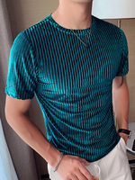 INCERUN Men T-Shirts Fashion Solid Color Skinny Elastic Top Tee Casual Summer Round Neck Short Sleeve Mens Clothing