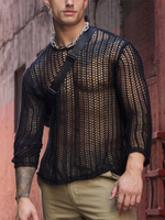INCERUN Men T-Shirts Mesh Holloe Out Long Sleeve T-Shirts Fashion Solid Color Round-neck Summer Tee Mens Tops Daily