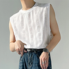 INCERUN Men Tank Tops White Lace Printed Tanks O-neck Sleeveless Breathable See Through Vests Men Loose Casual Thin Whit