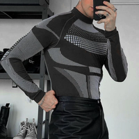 INCERUN Men Tights Skinny Stretch Functional Long Sleeve T-Shirt Fashion Sportwear Crew Neck Black T-shirt for Men,  Spri