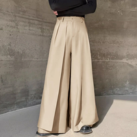 INCERUN Men Trendy Layered Skirt Pants Loose Fit Casual Comfortable Wide Leg Trousers with Side Pockets Plus Size