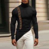 INCERUN Mens Button Patchwork Decorative Textured Long Sleeve Sweater Fashion Slim Fit High-collar Sweater for Male S 5X