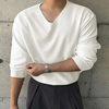 INCERUN Mens Casual Long Sleeve T-shirts Daily Solid Color Loose Fit Comfy V-Neck T-shirt for Spring Fall,  S-5XL