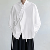 INCERUN Mens Chinese Style Collarless Long Sleeve Shirt Solid Color Comfytable Loose Fit Shirts Tops for Big Men S-5XL