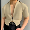 INCERUN Mens Coats Fashion-forward Male Zip-Up Jacket - Japanese and Korean Style Solid Color Short Sleeve Male Clothing