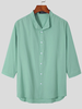 INCERUN Mens Cotton Stand Collar Three-quarter Sleeve Casual Summer Button Down Shirt