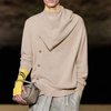 INCERUN Mens Draped Collar Design Long-Sleeve Sweater Comfortanle Solid Color Tops for Male S-5XL