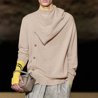 INCERUN Mens Draped Collar Design Long-Sleeve Sweater Comfortanle Solid Color Tops for Male S-5XL