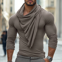 INCERUN Mens Draped Neck Ruffled Long Sleeve T-Shirt Comfortable Stretch Fabric Casual Tshirt for Male