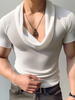 INCERUN Mens Fashion Hollow Mesh Stacked Collar See-through T-Shirts