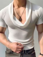 INCERUN Mens Fashion Hollow Mesh Stacked Collar See-through T-Shirts