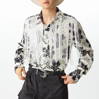 INCERUN Mens Floral Print Fringe Patchwork Long-Sleeve Shirt Fashion Tassel Deco Lapel Top for Male S-5XL