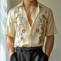 INCERUN Mens Floral Print Lapel Collar Short Sleeve Shirt Casual Daily Button Up Lapel Top FOR Men S-5XL